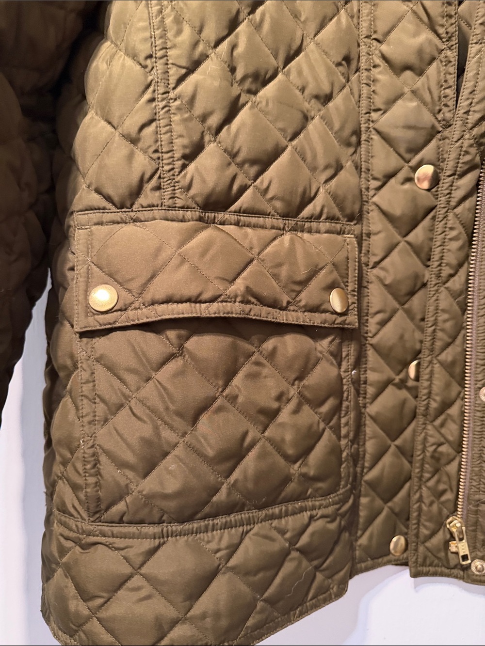 J.Crew Olive Quilted Jacket with Brown Corduroy Collar - Picture 3 of 4